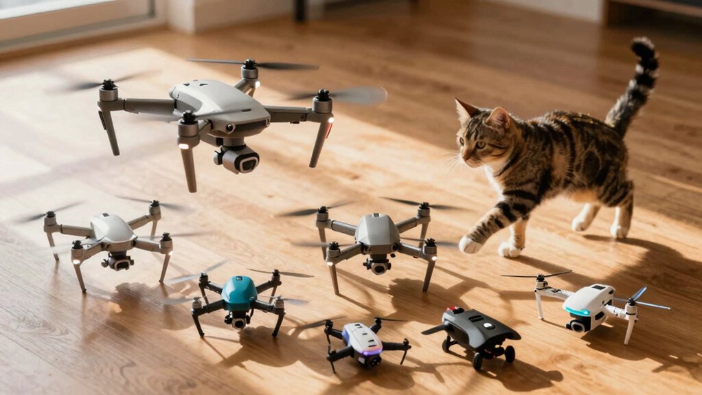 cats entertained by drone toys