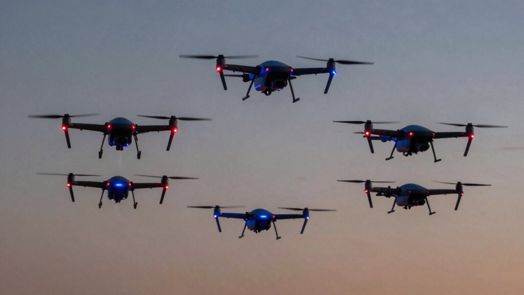 distinctive drones with colorful illumination