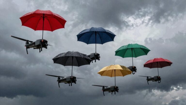 drones with weather defiant umbrellas